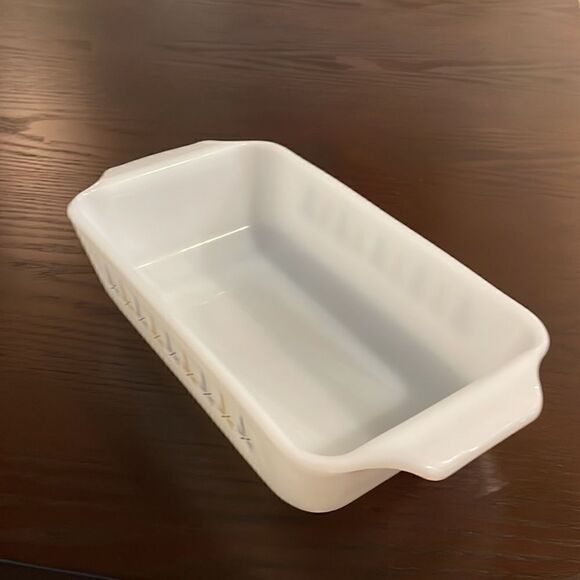 Vintage Fire King Starburst Atomic Loaf Pan Casserole Dish Mid Century Modern - Picture 4 of 6